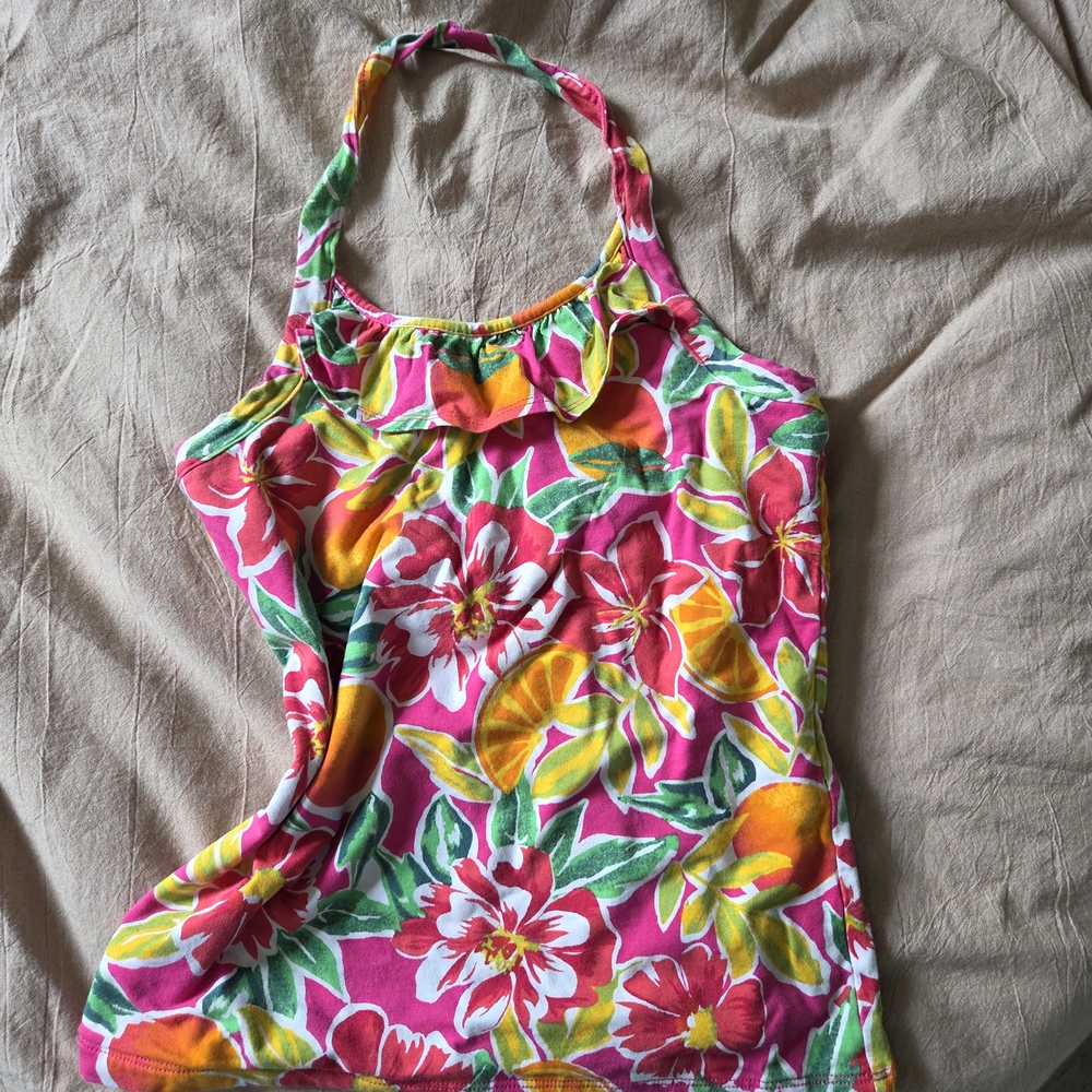 Pink Floral Halter Tank Top - Picture 1 of 4